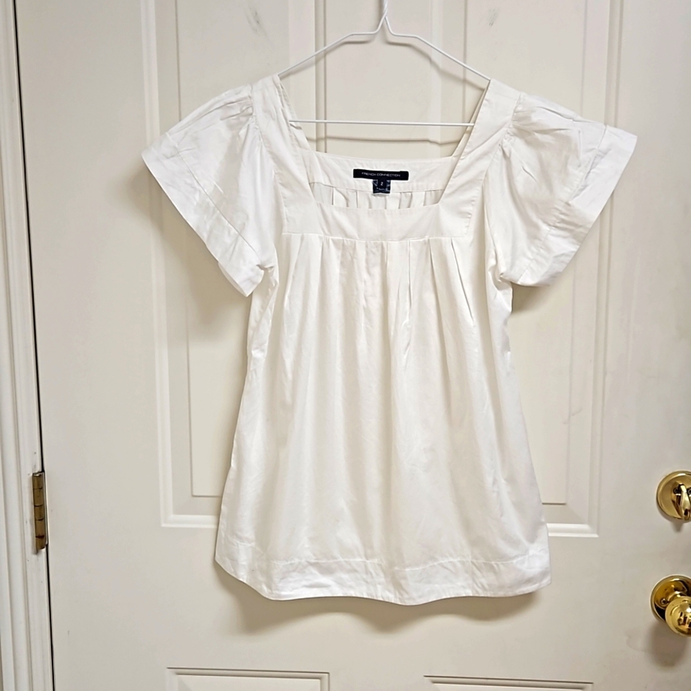 White Short-Sleeve Square Neck Women's Top